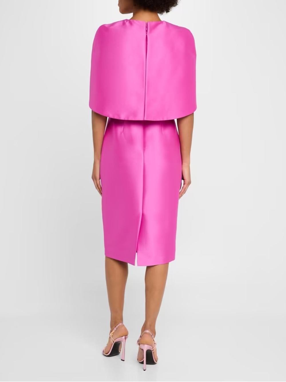 Badgley Mischka Fuchsia Cape-Sleeve Midi Sheath Dress - Picture 6 of 6